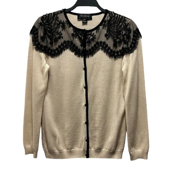 St. John Womens Long Slevee Cardigan With Lace Accent Size 2 - Picture 1 of 9